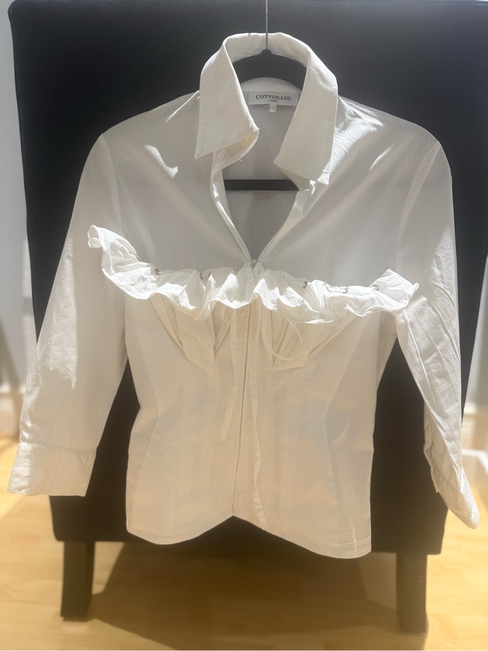 White Ruffle Detail Women's Shirt